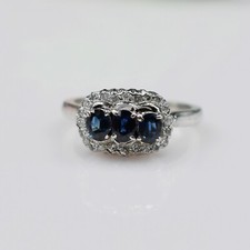 Vintage Oval Blue Sapphire Halo Cocktail Ring Yellow Gold Tone — listing 3