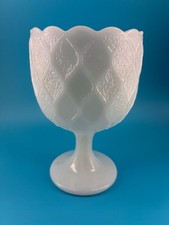 Vintage Milk Glass Pedestal Compote with Pressed Star and Fan Pattern — listing 5