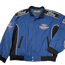 Vintage Essex Ford Racing NASCAR Embroidered Bomber Jacket, Size XXL, Blue/Black/Red