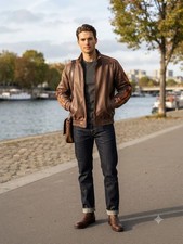 Vintage Black Leather Motorcycle Biker Jacket with Asymmetrical Zip and Belted Waist — listing 6