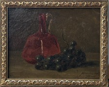 Framed Still Life Print of Grapes in Bowl, Tuscan Style, Double-Matted in Ornate Bronze Gilt Frame — listing 2