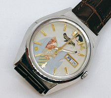 Vintage Novelty Postage Stamp Watch with 1-Cent Franklin Stamp Dial, Leather Band — listing 2