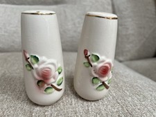 Vintage Ceramic Salt & Pepper Shaker Set with Pink Rose & Prayer Verses — listing 3
