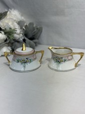 Z. S. & Co. Bavaria Antique Porcelain Sugar and Creamer Set with Daisy Band & Gold Scrollwork — listing 4