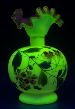 Vintage Uranium Glass 8-Inch Swung Bud Vase, Green Vaseline Glass — listing 6