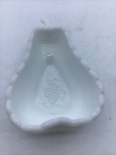 Vintage Milk Glass Pear-Shaped Dish with Embossed Grape Cluster — listing 3
