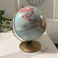 Vintage Tabletop World Globe on Turned Wood Stand with Full Brass Meridian Ring — listing 6