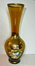 Hand-Painted Amethyst Purple Glass Teardrop Bud Vase with Floral Motif, 9.75 in — listing 4