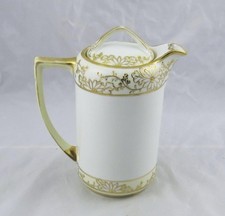 Antique Noritake Hand-Painted Chocolate Pot, White & Gold Moriage with Pink Roses — listing 3