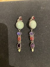 Navajo Multistone Sterling Silver Drop Earrings with Turquoise, Coral & Lapis by Lorenzo Juan — listing 4