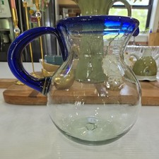 Pair of Hand-Blown Recycled Glass Goblets with Green Rim and Seed Bubbles — listing 3