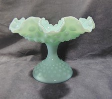 Vintage Milk Glass Hobnail Ruffled Crimped Vase / Rose Bowl