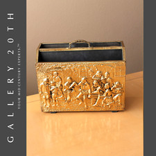 Vintage Brass and Wood Two-Compartment Magazine / Letter Rack Holder — listing 3