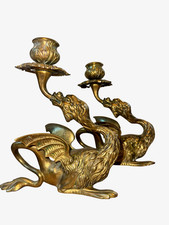 Pair of Cast Metal Abstract Figural Candlesticks, Black, 12 inches Tall — listing 2