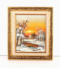 Mid-Century Winter Landscape Oil Painting, Signed, in Wood Frame — listing 3