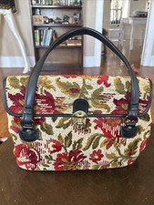 1960s Huge Carpet Tapestry Handbag by Jaclyn — Floral on Black with Black Leather Handles — listing 2