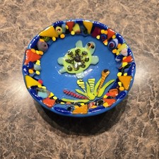 Vintage Handmade Fused Glass Art Tray with Multicolor Cabochons — listing 6