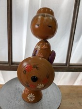 Vintage Japanese Sosaku Kokeshi Wooden Doll, 8 inch, Hand-Painted Floral Kimono with Signed Base — listing 6