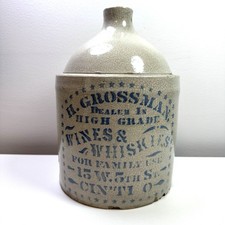 Antique Two-Tone Stoneware Whiskey Jug, 2-Gallon, Brown Albany Slip Top with Bristol Glaze Body