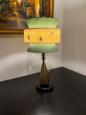 Mid-Century Modern Fiberglass Cone Shade Table Lamp with Black String Design