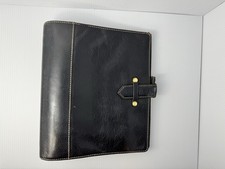 Franklin Covey Black Leather Shoulder Tote Bag with Contrast Stitching