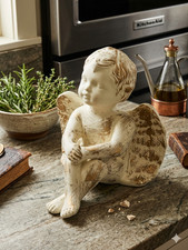Reclining Cherub Angel Figurine with Bunny and Fruit, Resin Sculpture — listing 5