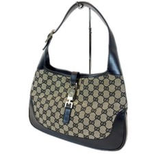 Gucci Jackie Piston-Lock Flap Shoulder Bag in Black GG Canvas — listing 6