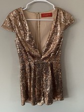 Akira Chicago Red Label Gold Sequin Plunge V-Neck Romper — listing 2