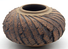 Studio Art Pottery Ribbed Bud Vase with Lavender & Tan Drip Glaze — listing 2