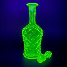 Vintage Green Uranium Glass Ribbed Carafe / Bedside Water Carafe, 6 inches — listing 2