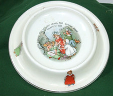 Antique "The Baby Plate" Rolled Edge Feeding Dish, Victorian Girl in Green Bonnet, Pat. Feb 7th 1905 — listing 5