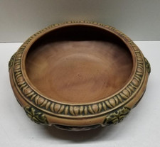 Roseville Florentine Console Bowl, Brown Glaze with Panel Design — listing 5
