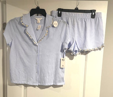 Laura Ashley Pink & White Gingham Shortie Pajama Set with Lace Trim, Size L — listing 4