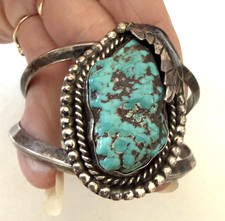 Vintage Hand-Wrought Turquoise Cuff Bracelet — listing 2