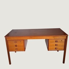 Mid-Century Danish Modern Style Teak Executive Desk with Pedestal Drawers and Matching Credenza