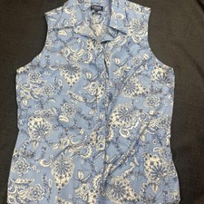 Chaps Pastel Paisley Print Ruffle Top, Size Small