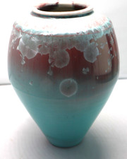 Crystalline Glaze Studio Pottery Round Moon Vase, Beige/Cream, 7 in wide — listing 6
