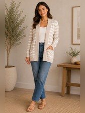 Market & Spruce Cable-Knit Button-Front Cardigan with Suede Elbow Patches, Size L — listing 4