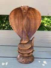 Carved Wood Standing Cobra Sculpture with Coiled Base — listing 2