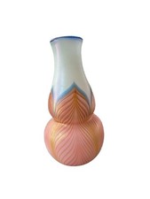 Hand-Blown Cobalt Blue Iridescent Art Glass Vase with Floral Design, Signed H.AT 00