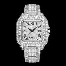 Fully Iced-Out Square Roman Numeral Fashion Watch (Cartier-Style Homage, Not Authentic) — listing 2