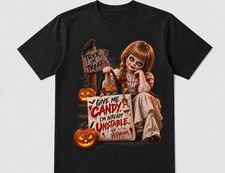 Women's Halloween Boo Graphic T-Shirt, Black with Orange Buffalo Plaid Print, Size L