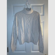 Men's White Cable-Knit Textured Crewneck Sweater, Size XL