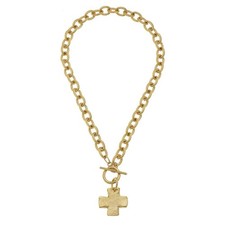 Gold-Tone Cross Pendant Necklace with Chunky Rolo Link Toggle Chain — listing 4