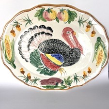 Vintage Italian Hand-Painted Turkey Platter, 18" x 15", Multicolor with Fruit Border — listing 5