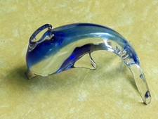 Art Glass Paperweight with Dolphin and Blue Swirl Design, Controlled Bubbles — listing 3