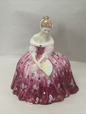 Royal Doulton Bone China Seated Lady Figurine in Pink Floral Gown with Fan — listing 2