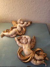 Pair of Vintage Italian Rococo-Style Putti Cherub Wall Plaques with Heart Cartouche — listing 4