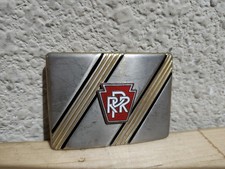 Pennsylvania Railroad (PRR) Keystone Logo Belt Buckle, Brass-Tone with Red Enamel — listing 6