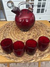 Vintage Ruby Red Depression-Era Glass Creamer with Swirl/Fan Pattern and Applied Handle — listing 4